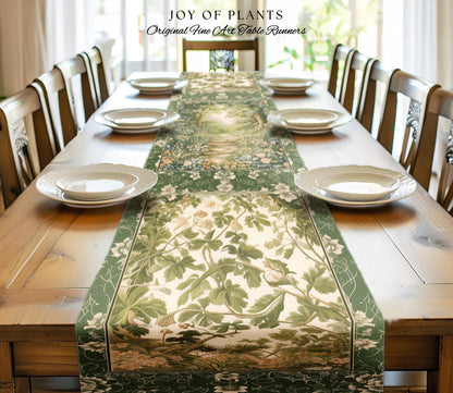 Mystic Garden Fairytale Landscape Table Runner | Fairycore Woodland Nature Lover Dining Room Cozy Earthy Home Decor Whimsical Floral Style |