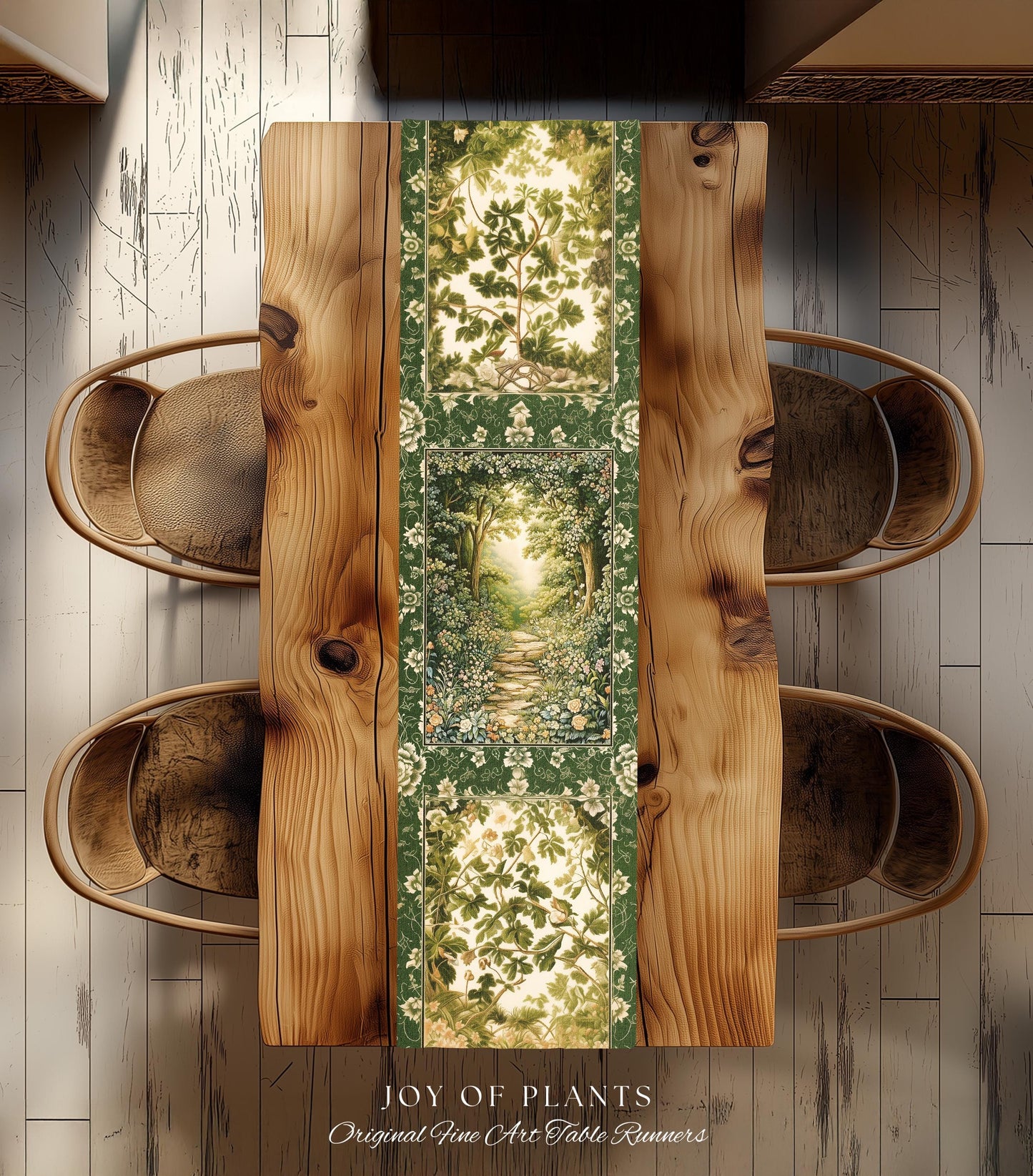 Mystic Garden Fairytale Landscape Table Runner | Fairycore Woodland Nature Lover Dining Room Cozy Earthy Home Decor Whimsical Floral Style |