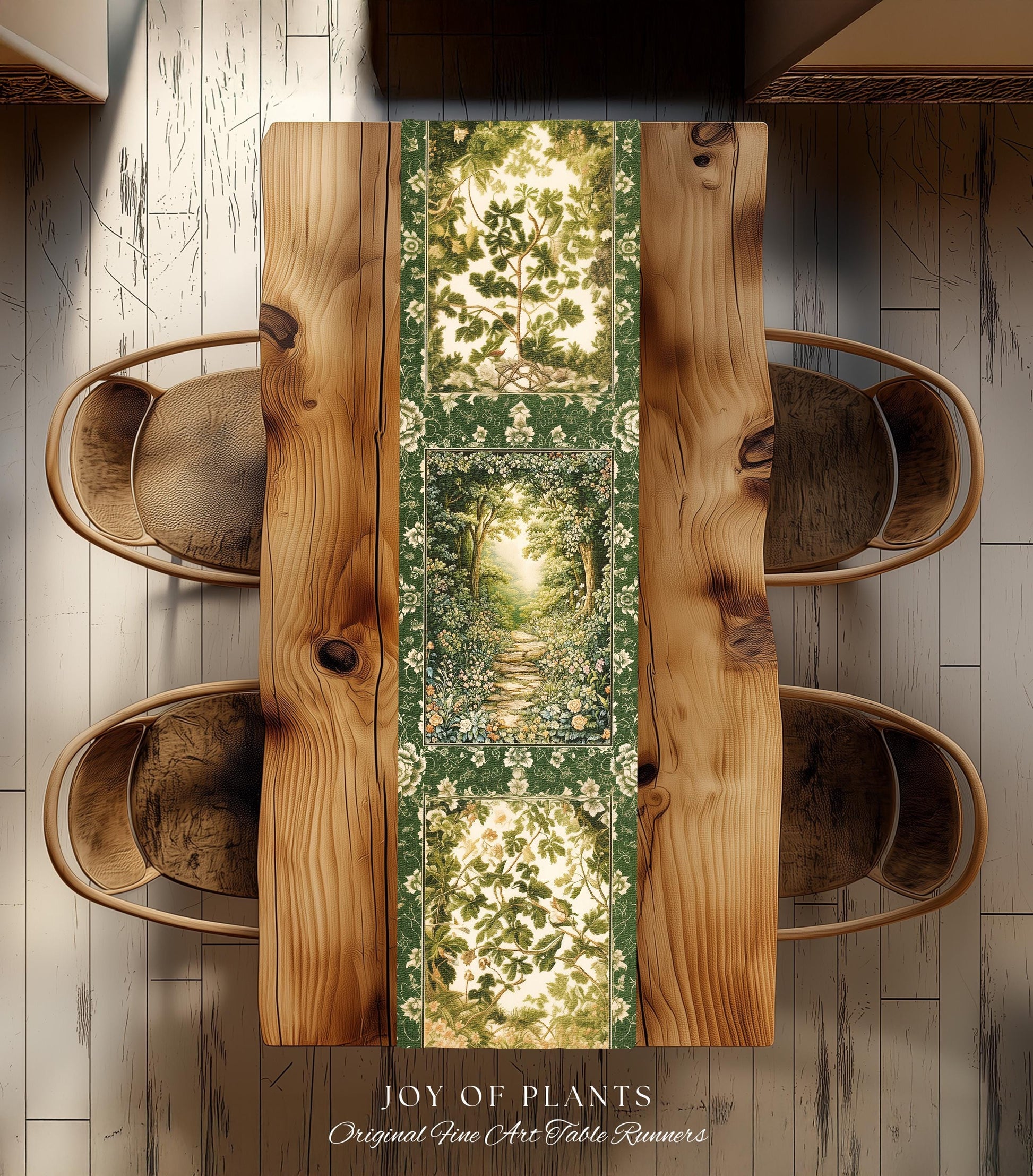 Mystic Garden Fairytale Landscape Table Runner | Fairycore Woodland Nature Lover Dining Room Cozy Earthy Home Decor Whimsical Floral Style |