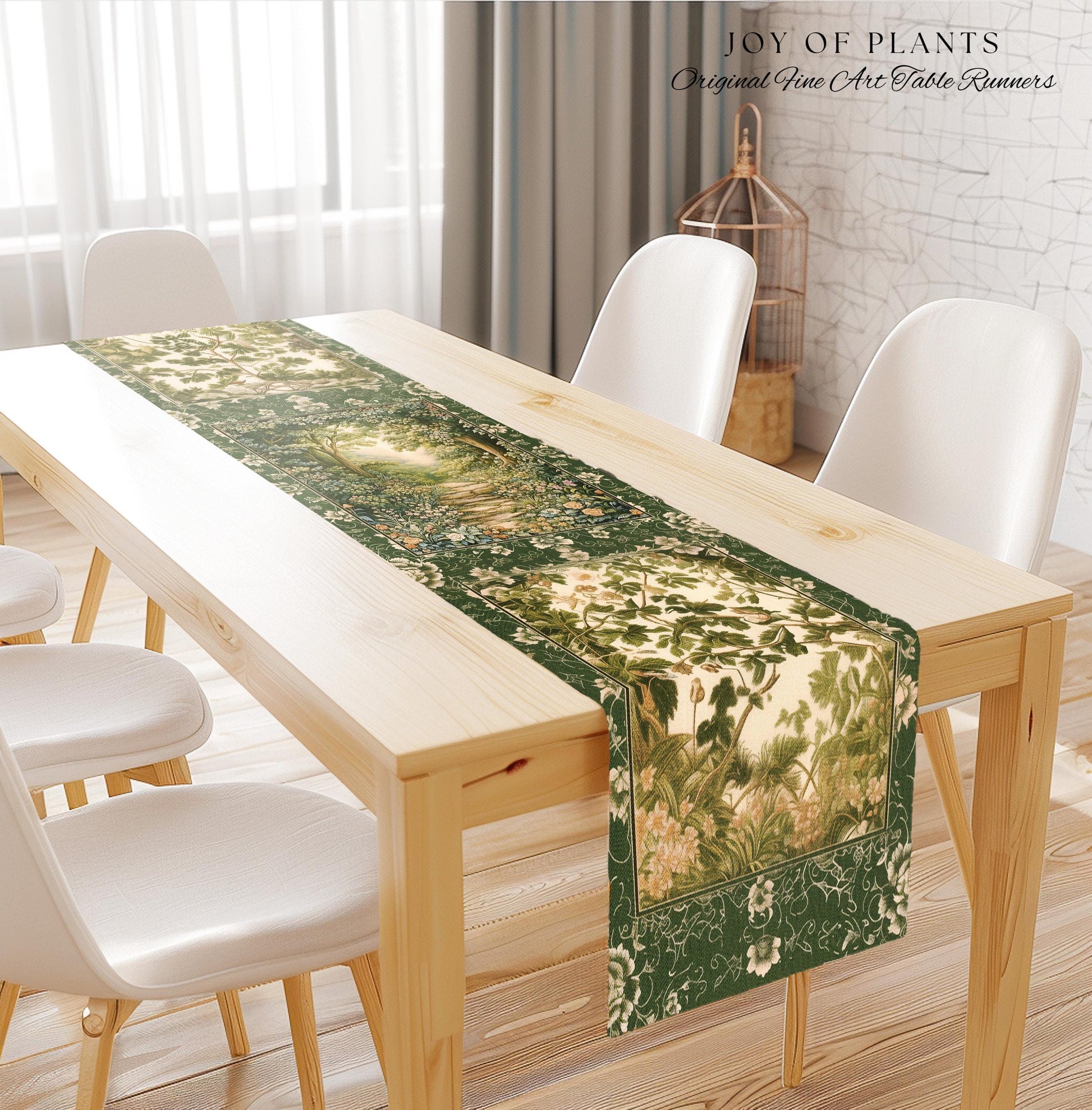 Mystic Garden Fairytale Landscape Table Runner | Fairycore Woodland Nature Lover Dining Room Cozy Earthy Home Decor Whimsical Floral Style |