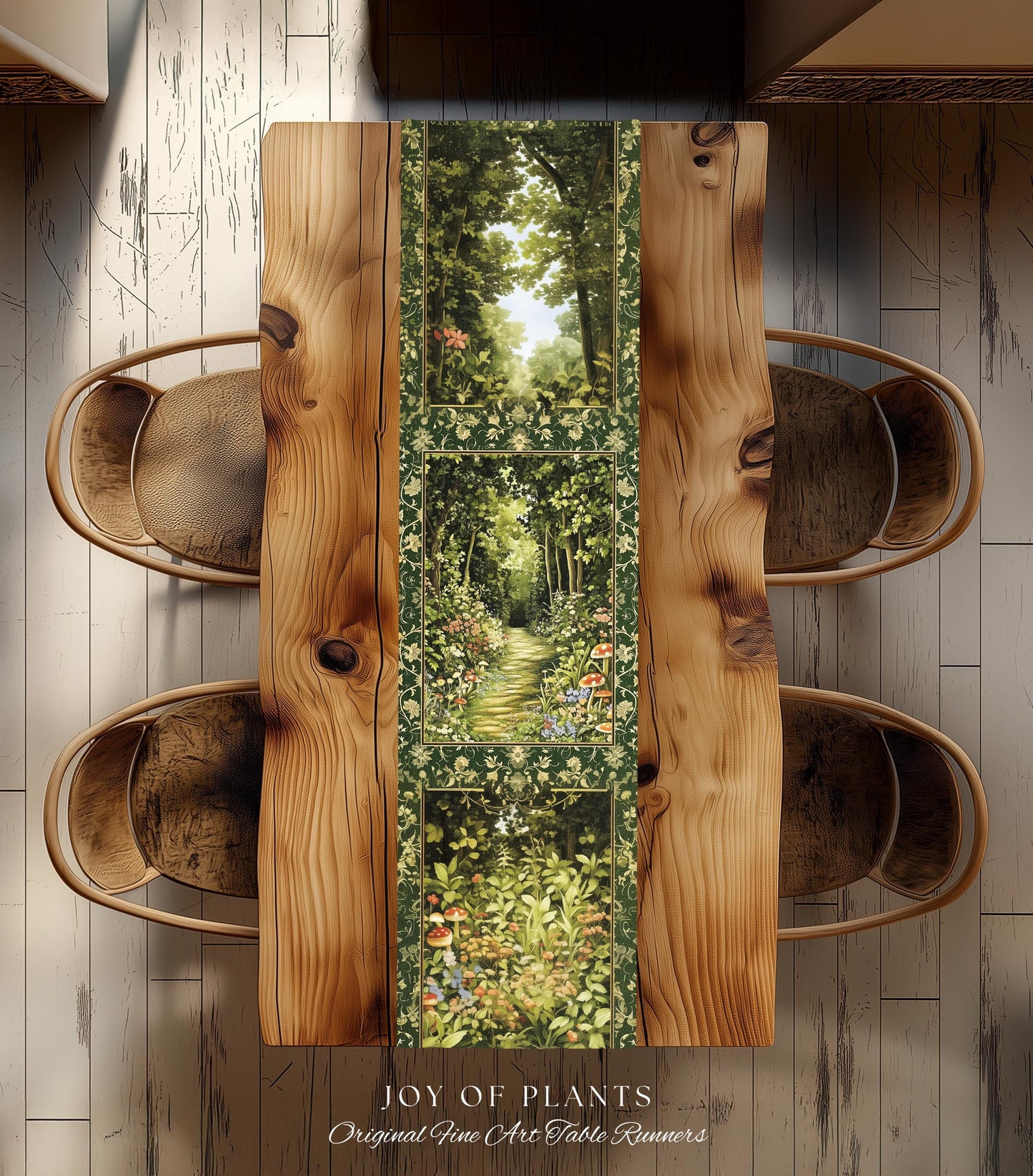 Natural Plants Ethereal Folklore Table Runner | Woodland Fairy Inspired Nature Lover Dining Room Cozy Earthy Aesthetic Mystical Floral Style