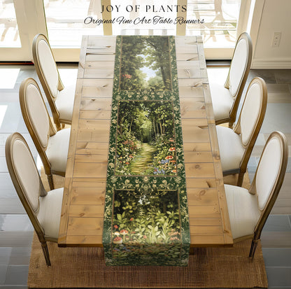 Natural Plants Ethereal Folklore Table Runner | Woodland Fairy Inspired Nature Lover Dining Room Cozy Earthy Aesthetic Mystical Floral Style