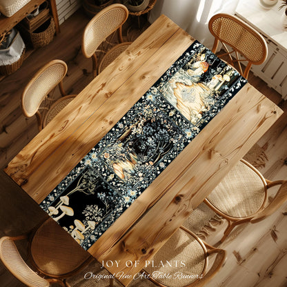 Dreamy Forest Landscape Botanical Table Runner | Misty Forest Dark Cottagecore Aesthetic Fairycore Dining Room Table Magical Jungle Decor