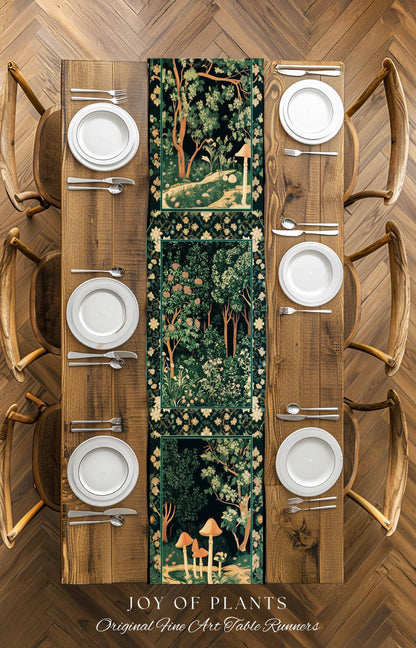 Dark Woodland Whimsical Forest Table Runner Whimsigothic Folklore Inspired Decor | Ethereal Academia Aesthetic Fairycore Dining Room Floral