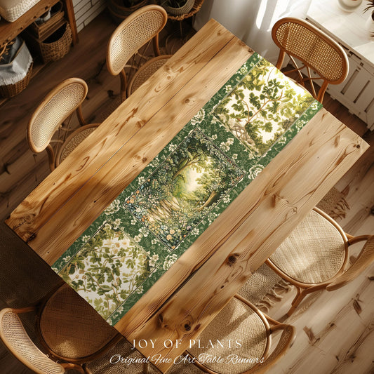 Mystic Garden Fairytale Landscape Table Runner | Fairycore Woodland Nature Lover Dining Room Cozy Earthy Home Decor Whimsical Floral Style |