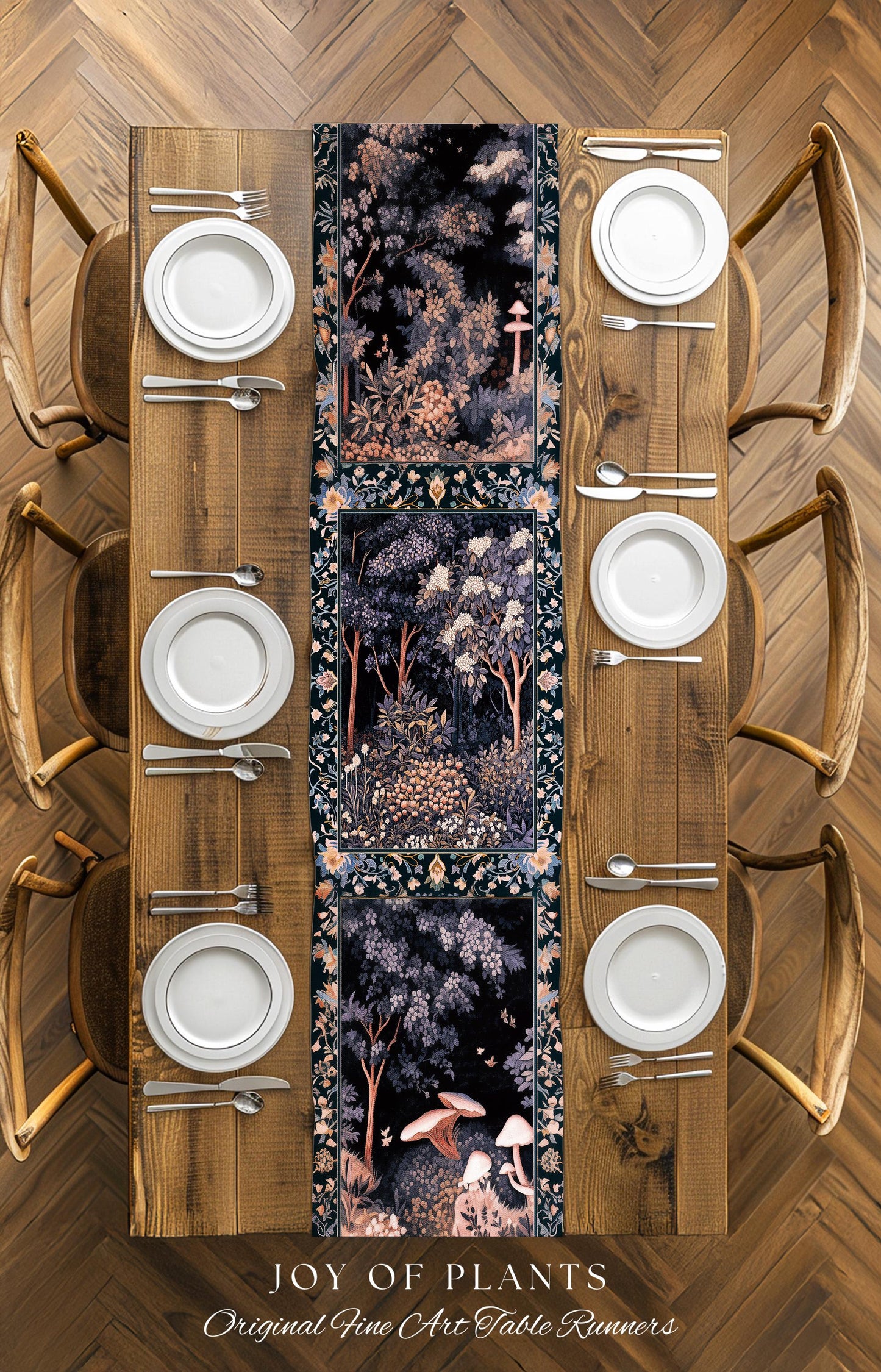 Fairycore Aesthetic Botanical Table Runner Dark Academia Lavender Purple Nature Inspired Ethereal Woodland Wildflowers Enchanted Decorations