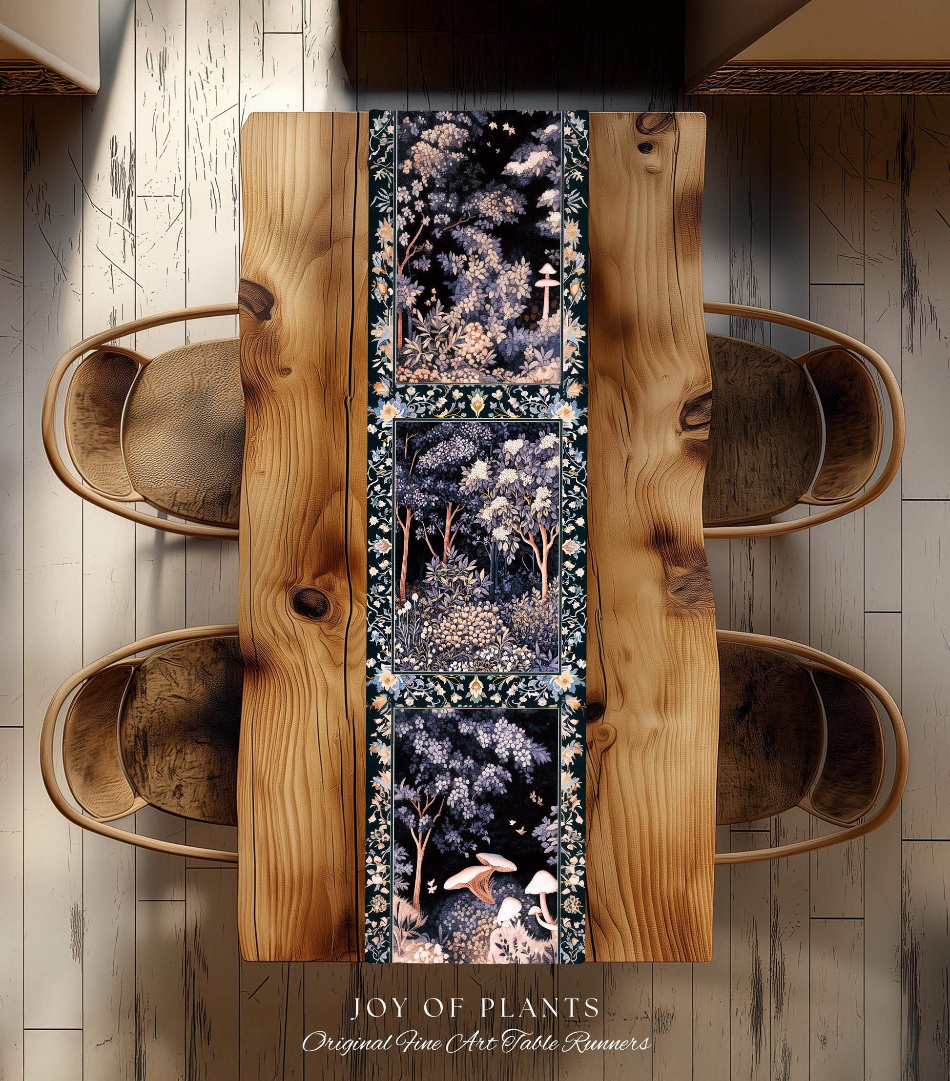 Fairycore Aesthetic Botanical Table Runner Dark Academia Lavender Purple Nature Inspired Ethereal Woodland Wildflowers Enchanted Decorations