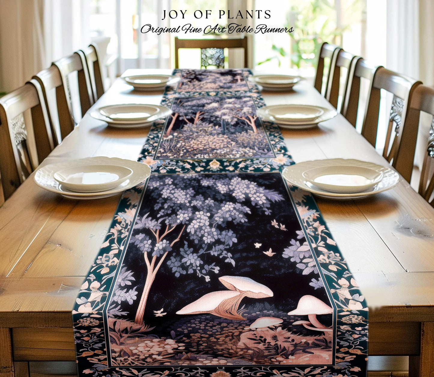 Fairycore Aesthetic Botanical Table Runner Dark Academia Lavender Purple Nature Inspired Ethereal Woodland Wildflowers Enchanted Decorations