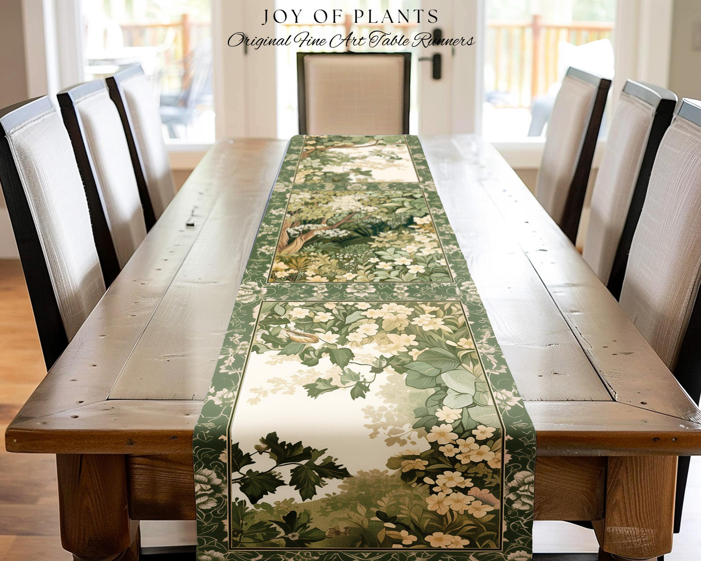 Soft Aesthetics Folklore Forest Table Runner Fairy Inspired Dining Room | Cozy Cottagecore Ethereal Nature Aesthetic Sage Green Indie Style