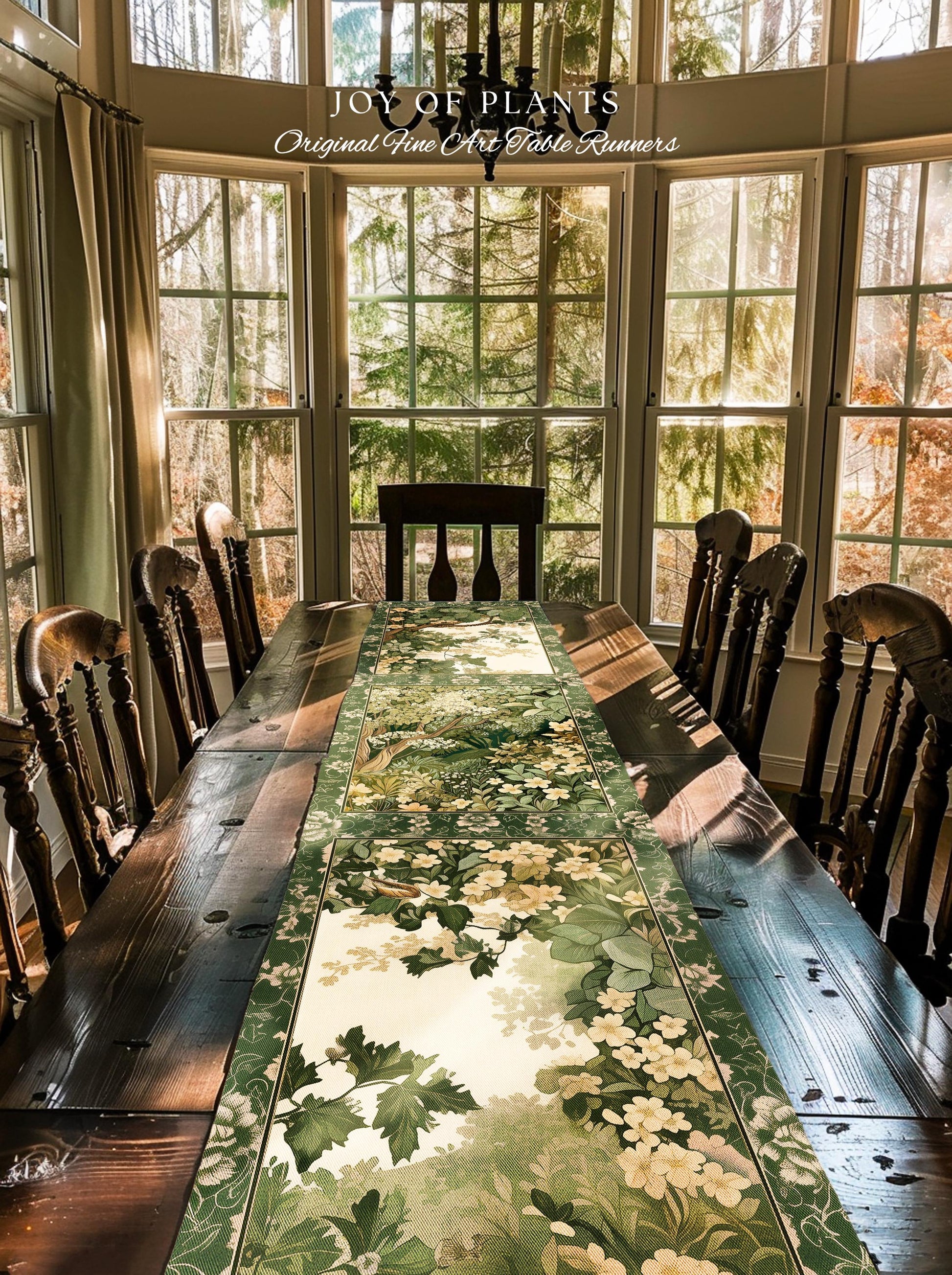 Soft Aesthetics Folklore Forest Table Runner Fairy Inspired Dining Room | Cozy Cottagecore Ethereal Nature Aesthetic Sage Green Indie Style