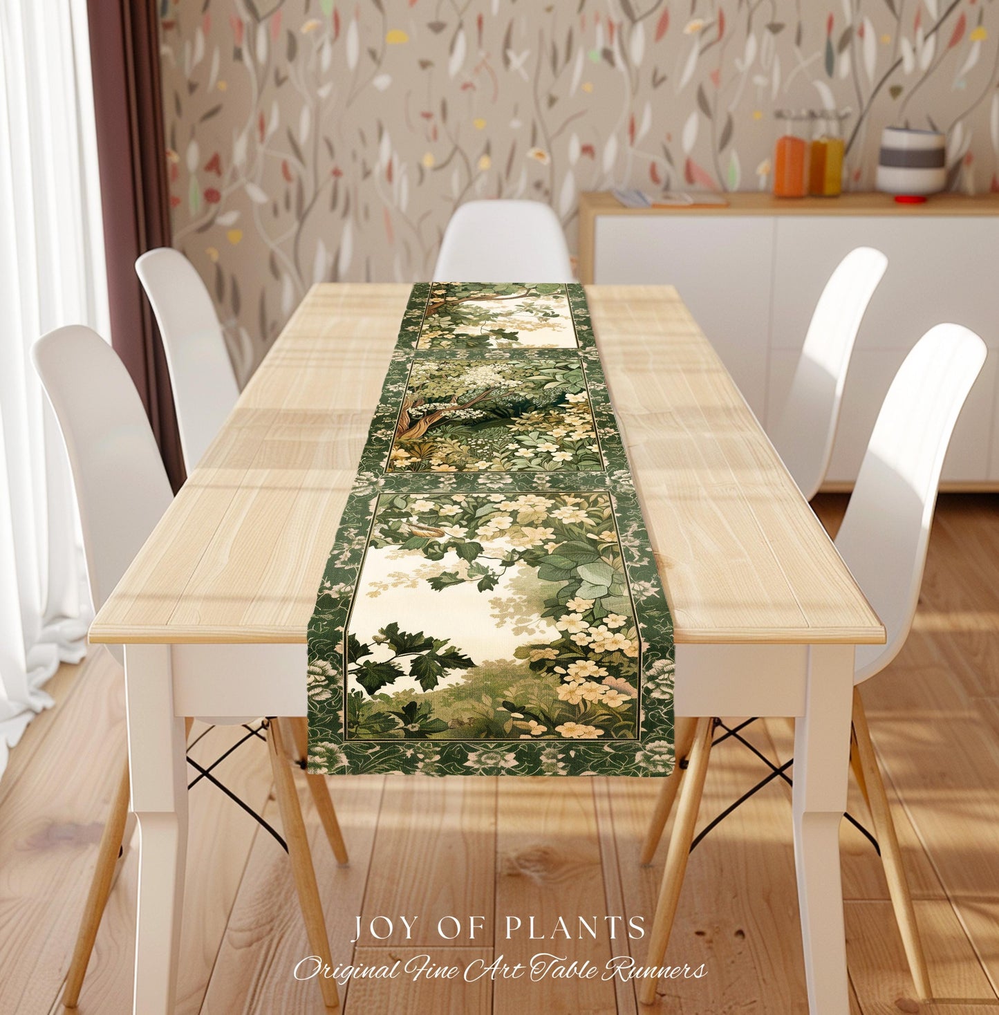 Soft Aesthetics Folklore Forest Table Runner Fairy Inspired Dining Room | Cozy Cottagecore Ethereal Nature Aesthetic Sage Green Indie Style
