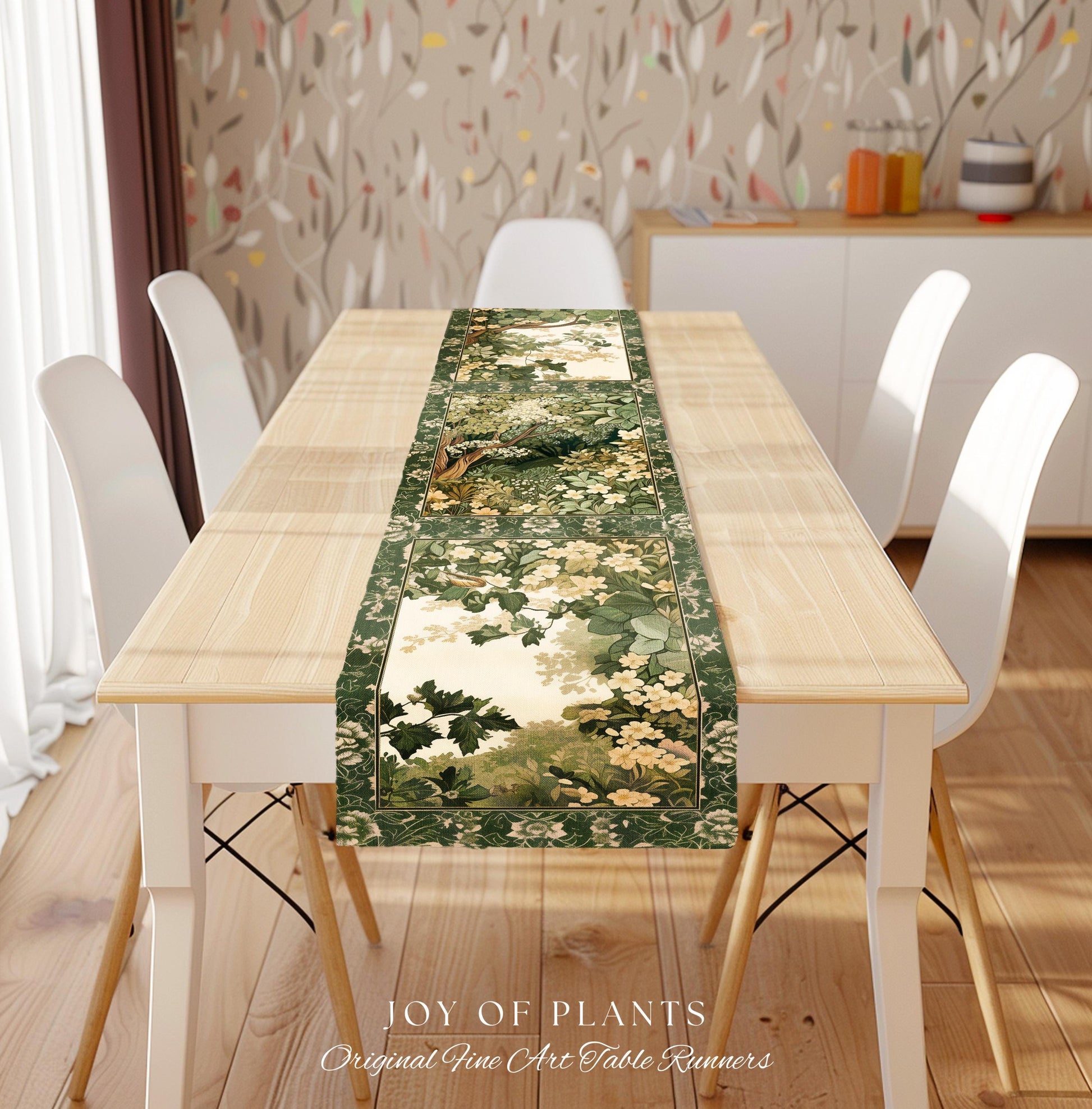 Soft Aesthetics Folklore Forest Table Runner Fairy Inspired Dining Room | Cozy Cottagecore Ethereal Nature Aesthetic Sage Green Indie Style