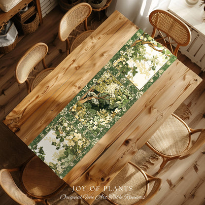 Soft Aesthetics Folklore Forest Table Runner Fairy Inspired Dining Room | Cozy Cottagecore Ethereal Nature Aesthetic Sage Green Indie Style