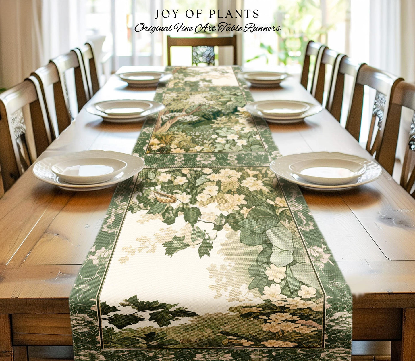 Soft Aesthetics Folklore Forest Table Runner Fairy Inspired Dining Room | Cozy Cottagecore Ethereal Nature Aesthetic Sage Green Indie Style