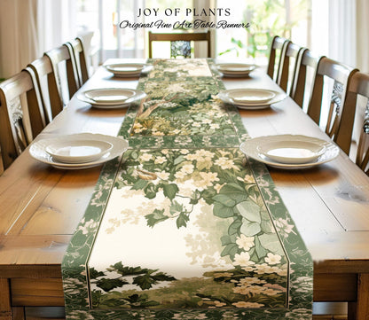Soft Aesthetics Folklore Forest Table Runner Fairy Inspired Dining Room | Cozy Cottagecore Ethereal Nature Aesthetic Sage Green Indie Style