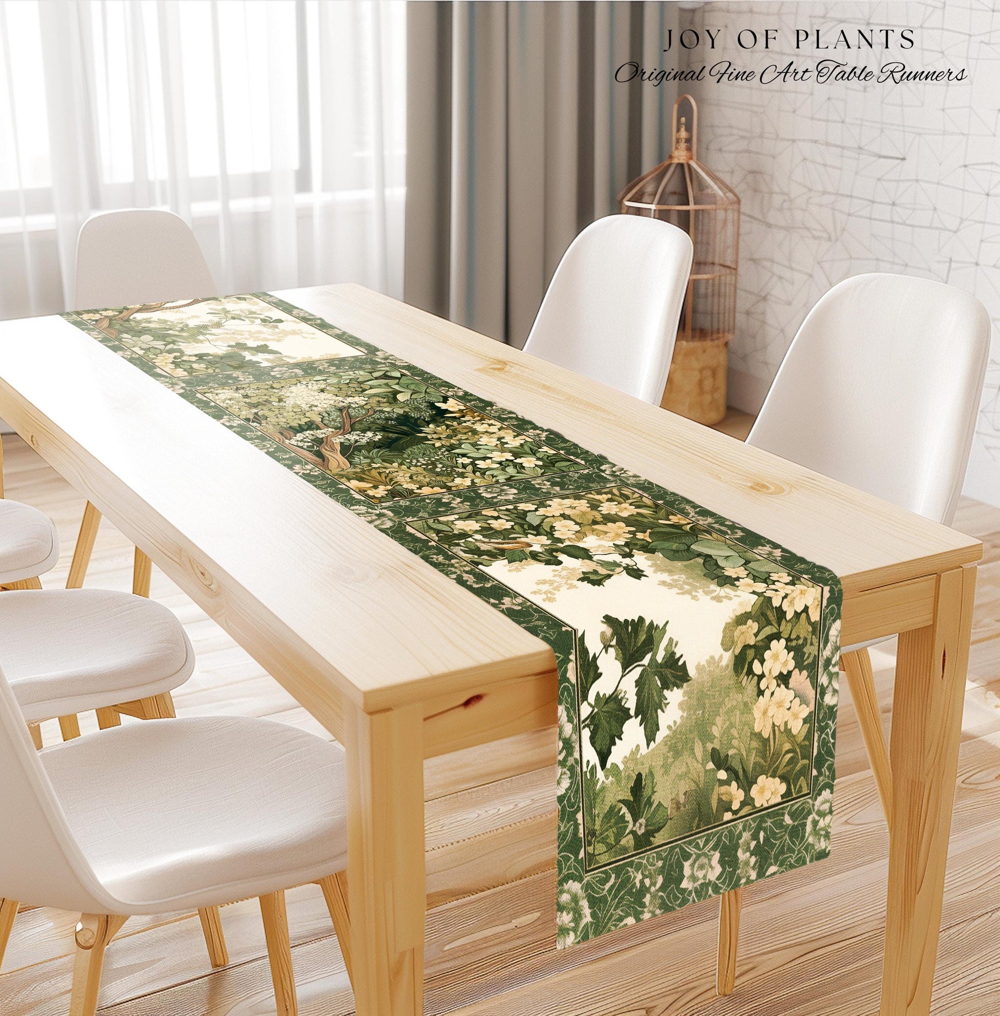 Soft Aesthetics Folklore Forest Table Runner Fairy Inspired Dining Room | Cozy Cottagecore Ethereal Nature Aesthetic Sage Green Indie Style