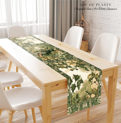Soft Aesthetics Folklore Forest Table Runner Fairy Inspired Dining Room | Cozy Cottagecore Ethereal Nature Aesthetic Sage Green Indie Style