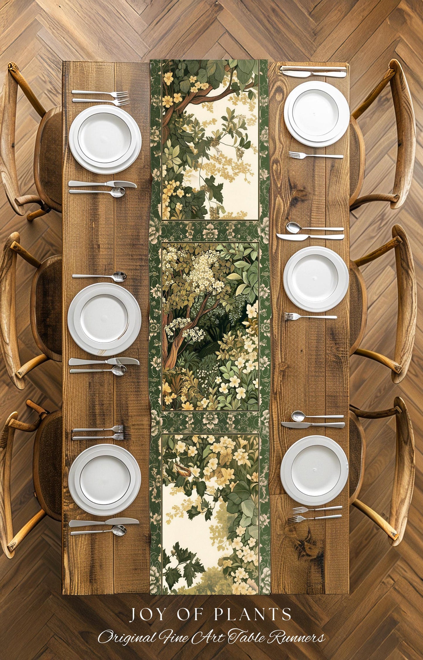 Soft Aesthetics Folklore Forest Table Runner Fairy Inspired Dining Room | Cozy Cottagecore Ethereal Nature Aesthetic Sage Green Indie Style