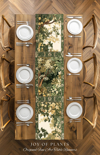 Soft Aesthetics Folklore Forest Table Runner Fairy Inspired Dining Room | Cozy Cottagecore Ethereal Nature Aesthetic Sage Green Indie Style