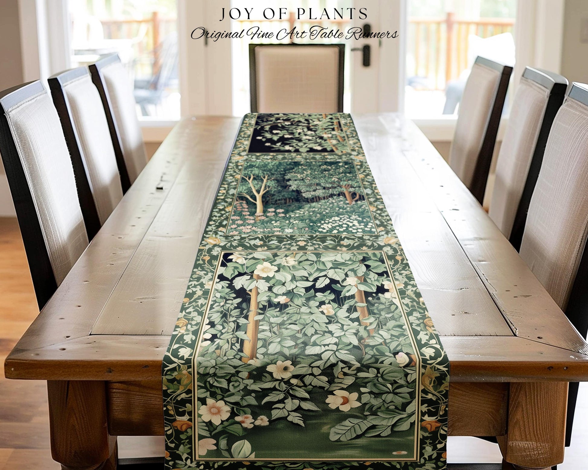 Medieval Forest Botanical Accent Table Runner | Woodland Botanical Emerald Green Vintage Aesthetic Mystic Dining Room Decorations Magical |