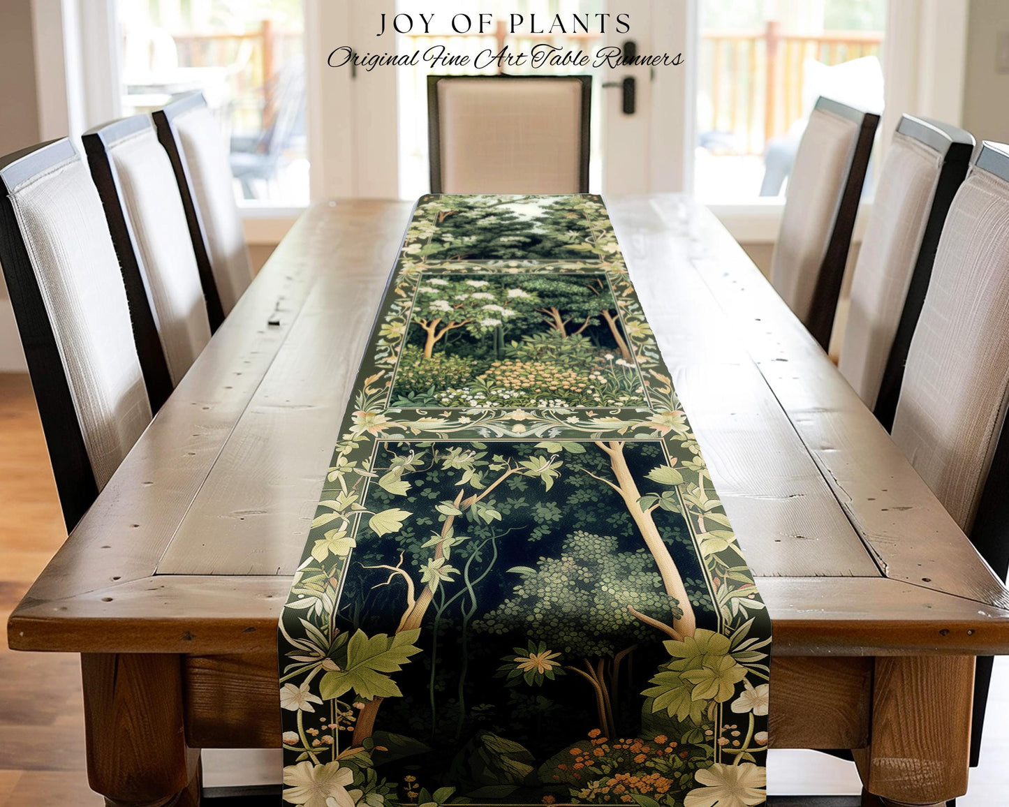Emerald Green Medieval Tree Table Runner | Magical Woodland Cottagecore Aesthetic Nature Lover Dinning Room Olive Green Decor Boho Style |