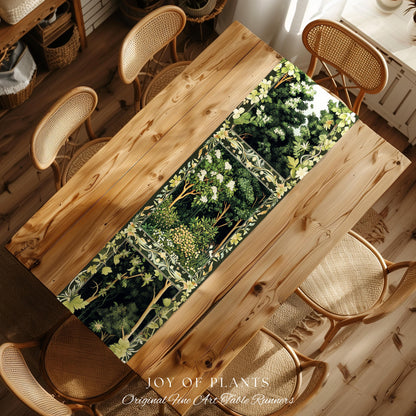 Emerald Green Medieval Tree Table Runner | Magical Woodland Cottagecore Aesthetic Nature Lover Dinning Room Olive Green Decor Boho Style |
