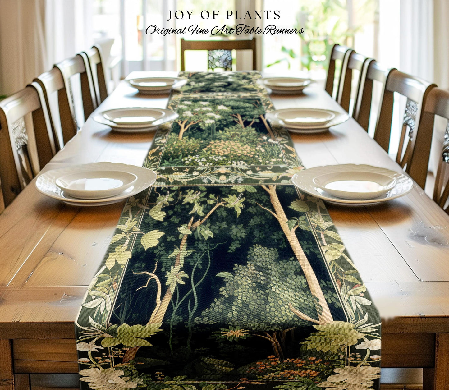 Emerald Green Medieval Tree Table Runner | Magical Woodland Cottagecore Aesthetic Nature Lover Dinning Room Olive Green Decor Boho Style |