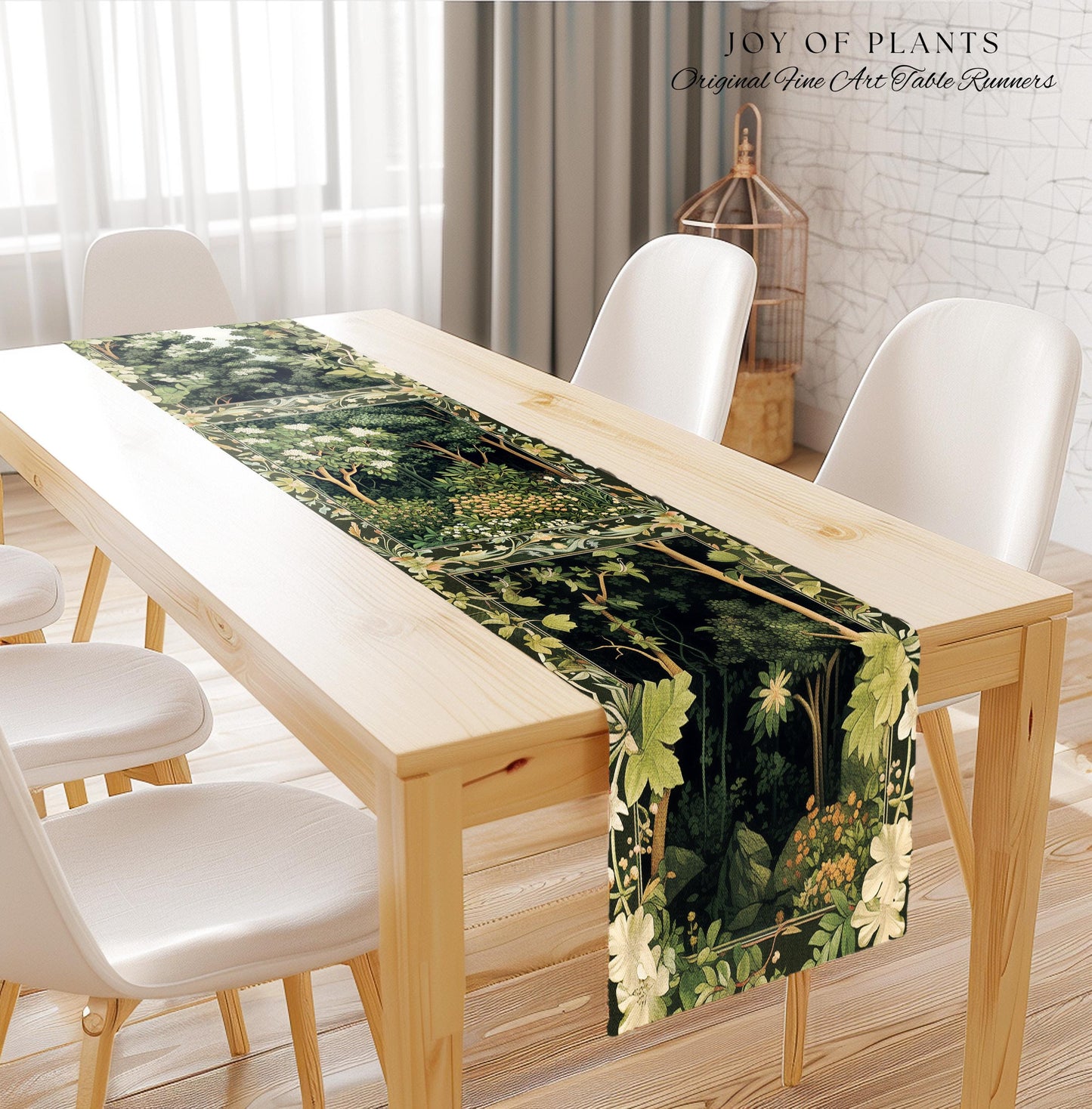 Emerald Green Medieval Tree Table Runner | Magical Woodland Cottagecore Aesthetic Nature Lover Dinning Room Olive Green Decor Boho Style |