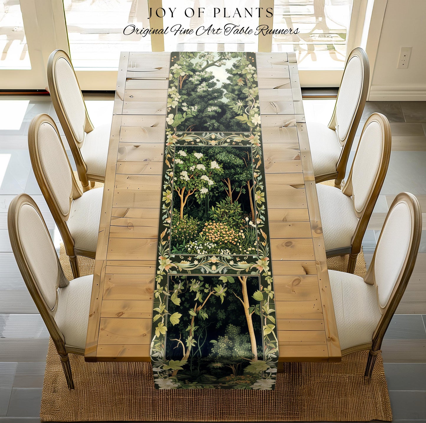 Emerald Green Medieval Tree Table Runner | Magical Woodland Cottagecore Aesthetic Nature Lover Dinning Room Olive Green Decor Boho Style |