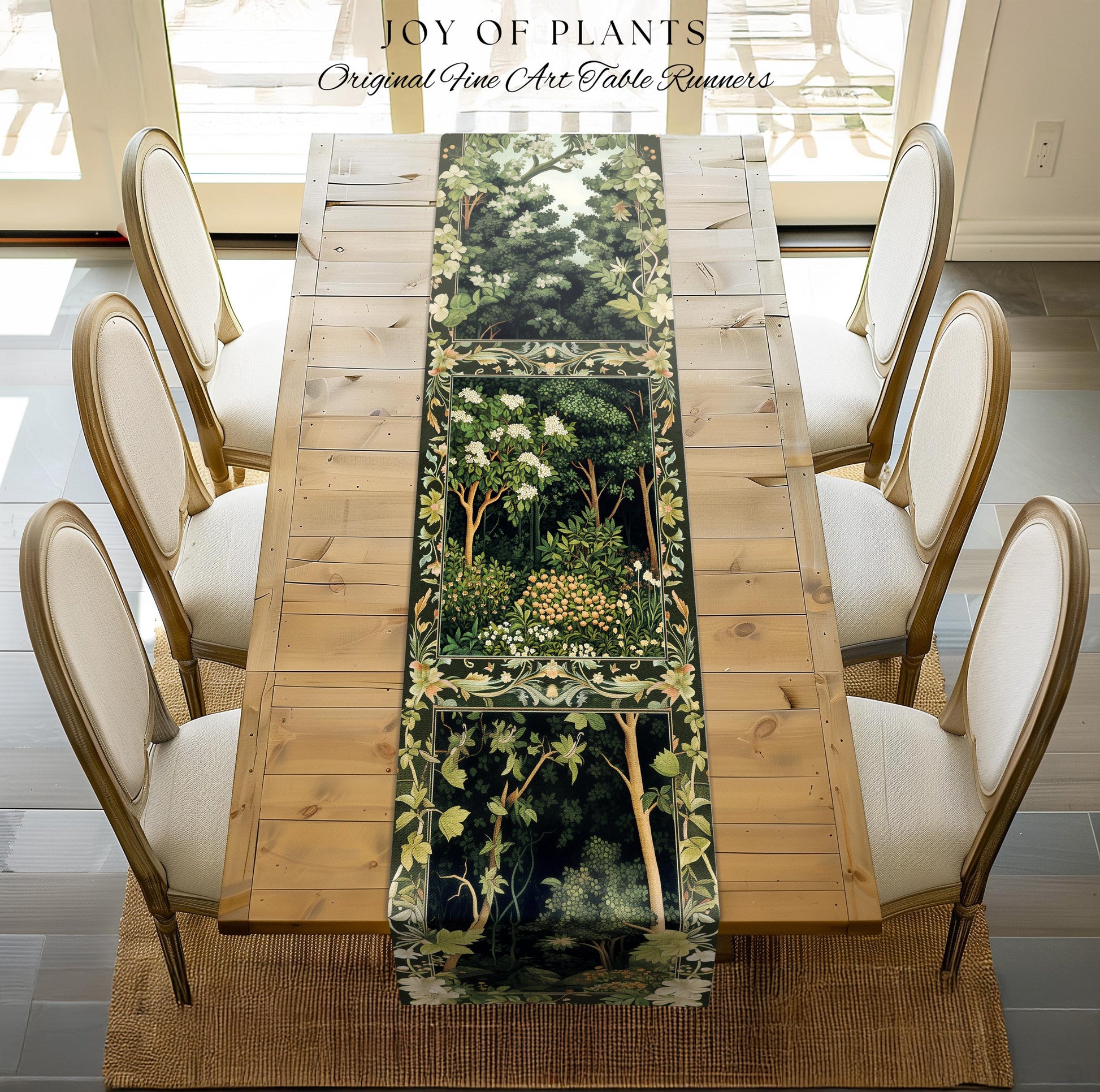 Emerald Green Medieval Tree Table Runner | Magical Woodland Cottagecore Aesthetic Nature Lover Dinning Room Olive Green Decor Boho Style |