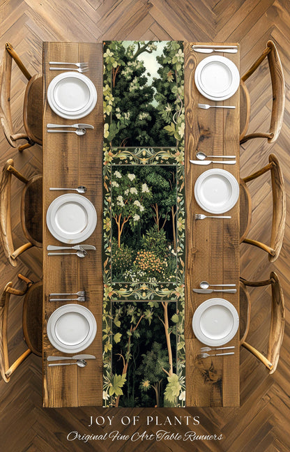 Emerald Green Medieval Tree Table Runner | Magical Woodland Cottagecore Aesthetic Nature Lover Dinning Room Olive Green Decor Boho Style |