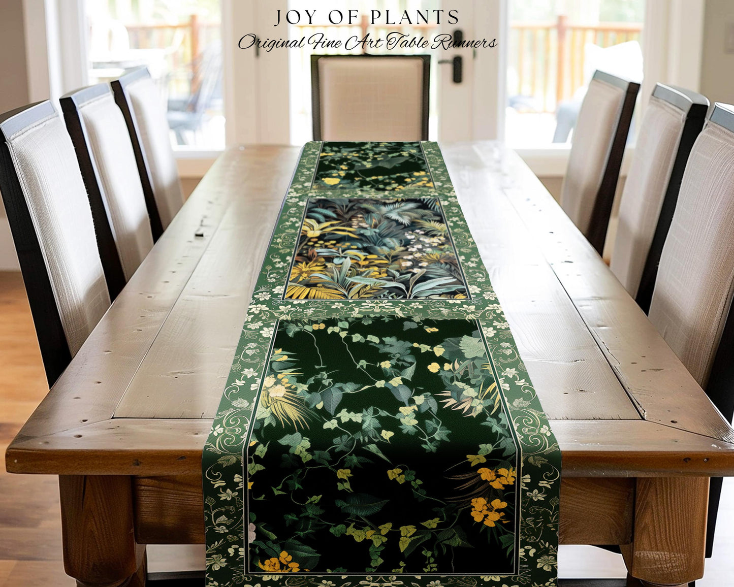 Jungle Leaves Botanical Table Runner | Tropical Jungle Nature Lover Cozy Plant Lover Boho Dining Room Decor Elegant Jungle Theme Linens |