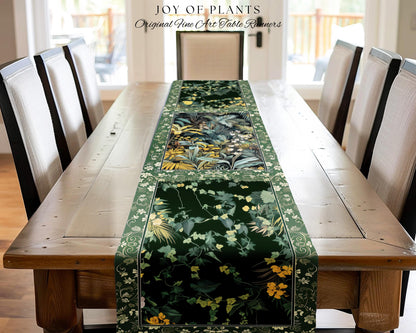 Jungle Leaves Botanical Table Runner | Tropical Jungle Nature Lover Cozy Plant Lover Boho Dining Room Decor Elegant Jungle Theme Linens |