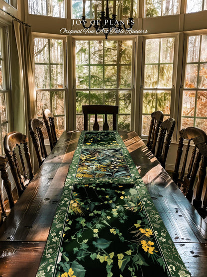 Jungle Leaves Botanical Table Runner | Tropical Jungle Nature Lover Cozy Plant Lover Boho Dining Room Decor Elegant Jungle Theme Linens |