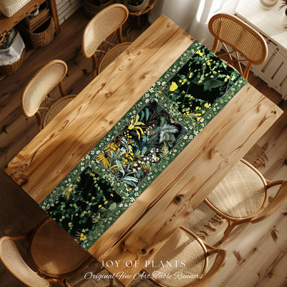 Jungle Leaves Botanical Table Runner | Tropical Jungle Nature Lover Cozy Plant Lover Boho Dining Room Decor Elegant Jungle Theme Linens |