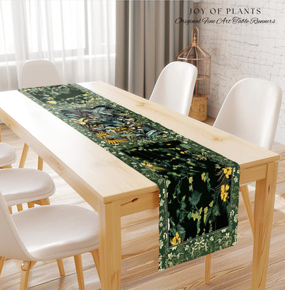 Jungle Leaves Botanical Table Runner | Tropical Jungle Nature Lover Cozy Plant Lover Boho Dining Room Decor Elegant Jungle Theme Linens |