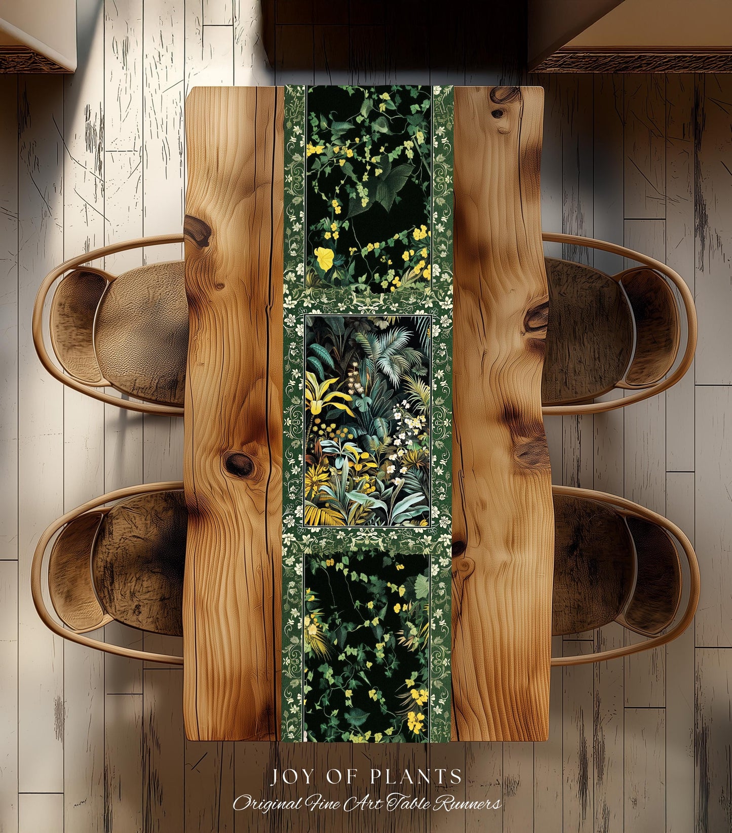 Jungle Leaves Botanical Table Runner | Tropical Jungle Nature Lover Cozy Plant Lover Boho Dining Room Decor Elegant Jungle Theme Linens |