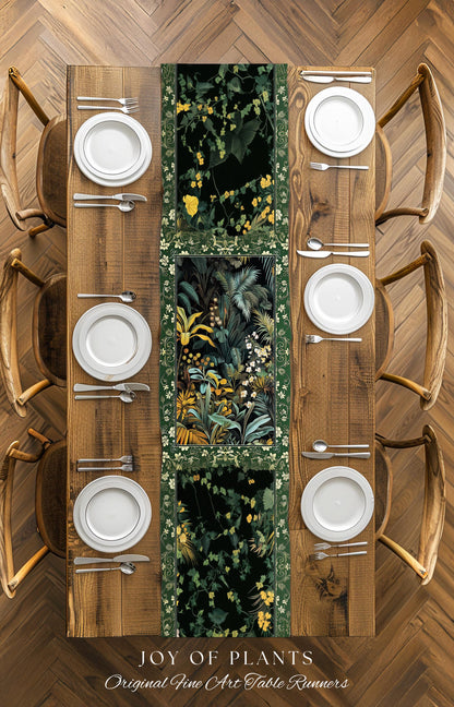 Jungle Leaves Botanical Table Runner | Tropical Jungle Nature Lover Cozy Plant Lover Boho Dining Room Decor Elegant Jungle Theme Linens |