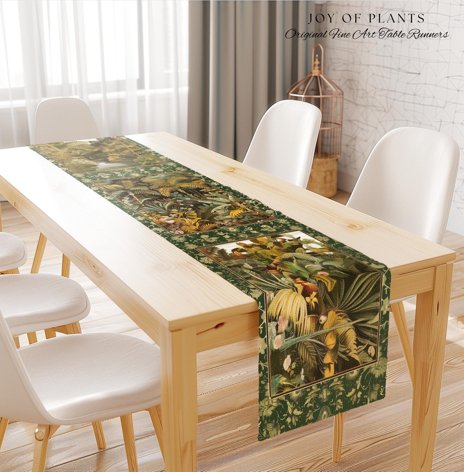Maximalist Botanical Jungle Table Runner | Exotic Leaf Tropical Nature Theme Dining Room Decor Vintage Elegance Decorations Tropical Theme |