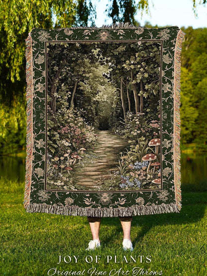 Natural Plants Ethereal Folklore Throw Blanket | Woodland Fairy Inspired Nature Lover Bedroom Cozy Earthy Woven Tapestry Mystical Floral |