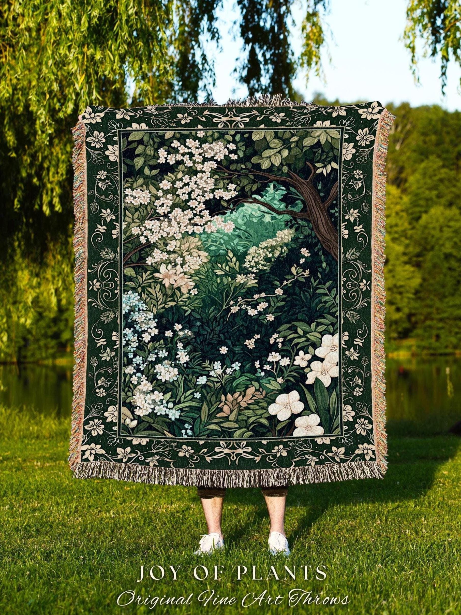 Botanical Aesthetic Forest Tapestry Throw Dark Cottagecore Folklore Inspired Decor | Ethereal Aesthetic Fairycore Mystical Woodland Blanket