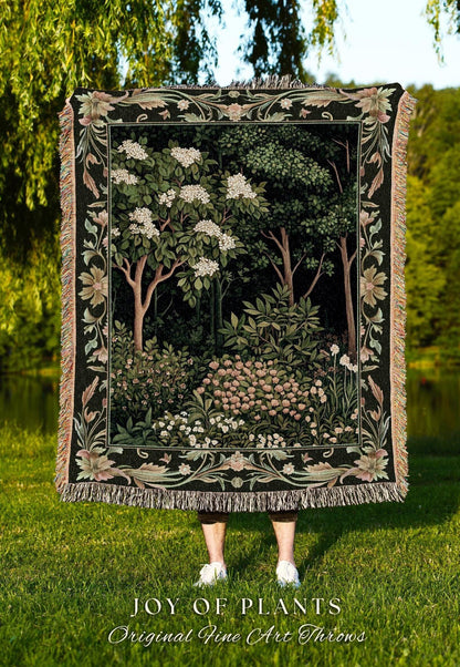 Emerald Green Medieval Tree Tapestry | Magical Woodland Cottagecore Aesthetic Nature Lover Book Nook Woven Blanket Olive Green Decor Boho |