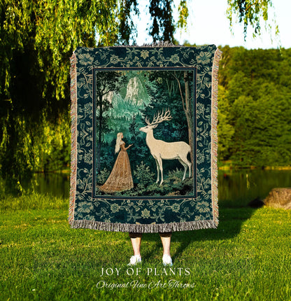 Mystic Animal Guardian Tapestry | Fairy Forest Throw Blanket Ethereal Woods Folklore Woven Wall Art Enchanted Cottagecore Bedroom Magical |