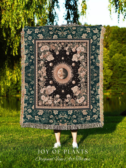 Sun and Moon Bohemian Tapestry | Moody Skies Astrology Blanket Vintage Celestial Cozy Throw Blanket Astrology Tapestry Dark Cottagecore Boho
