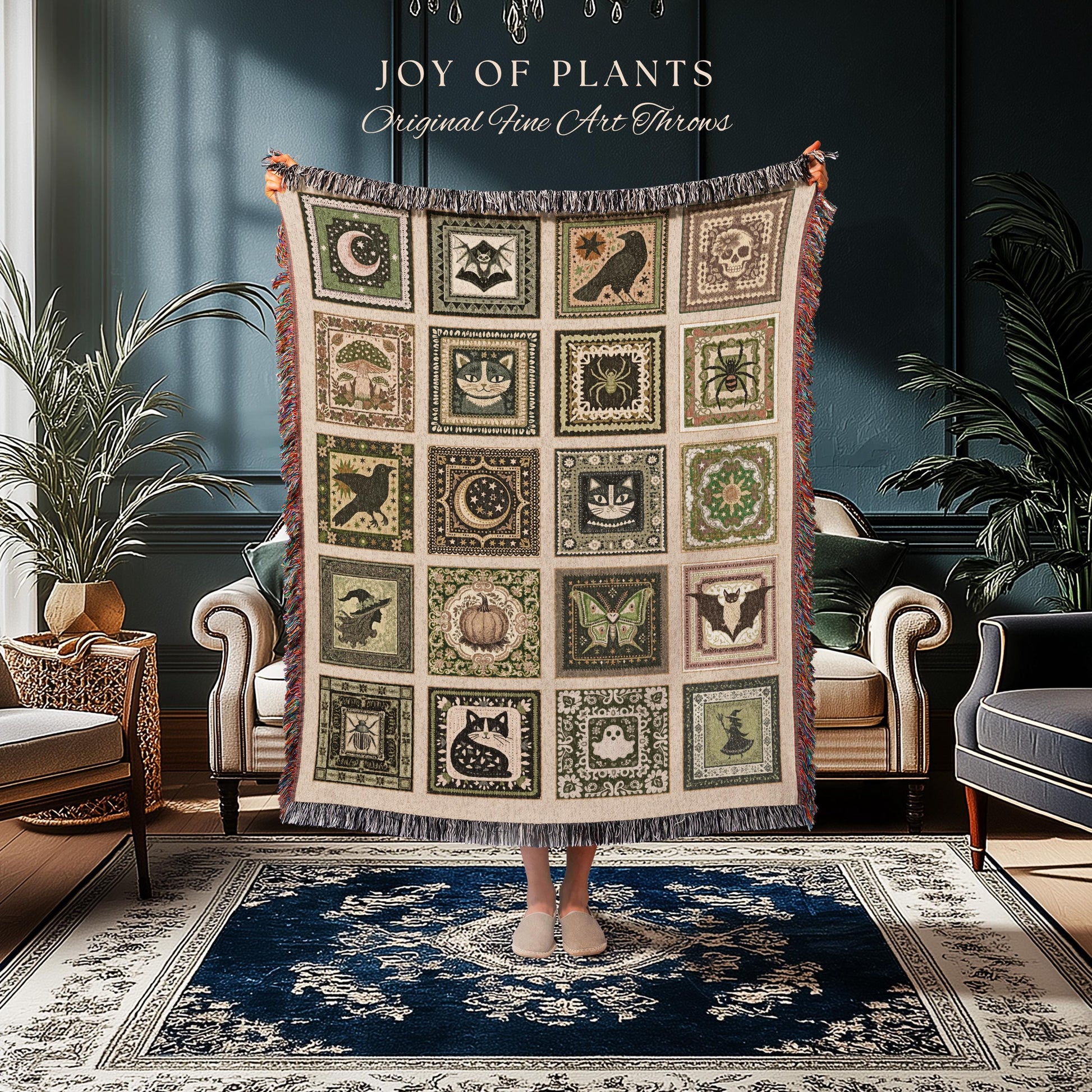 Boho Pastel Gothic Halloween Throw | Cozy Witchy Blanket Whimsigoth Bedroom Accent Witchcore Tapestry Gift Spooky Season Maximalist Decor |