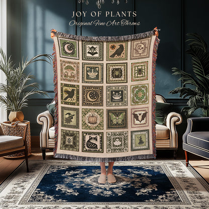Boho Pastel Gothic Halloween Throw | Cozy Witchy Blanket Whimsigoth Bedroom Accent Witchcore Tapestry Gift Spooky Season Maximalist Decor |