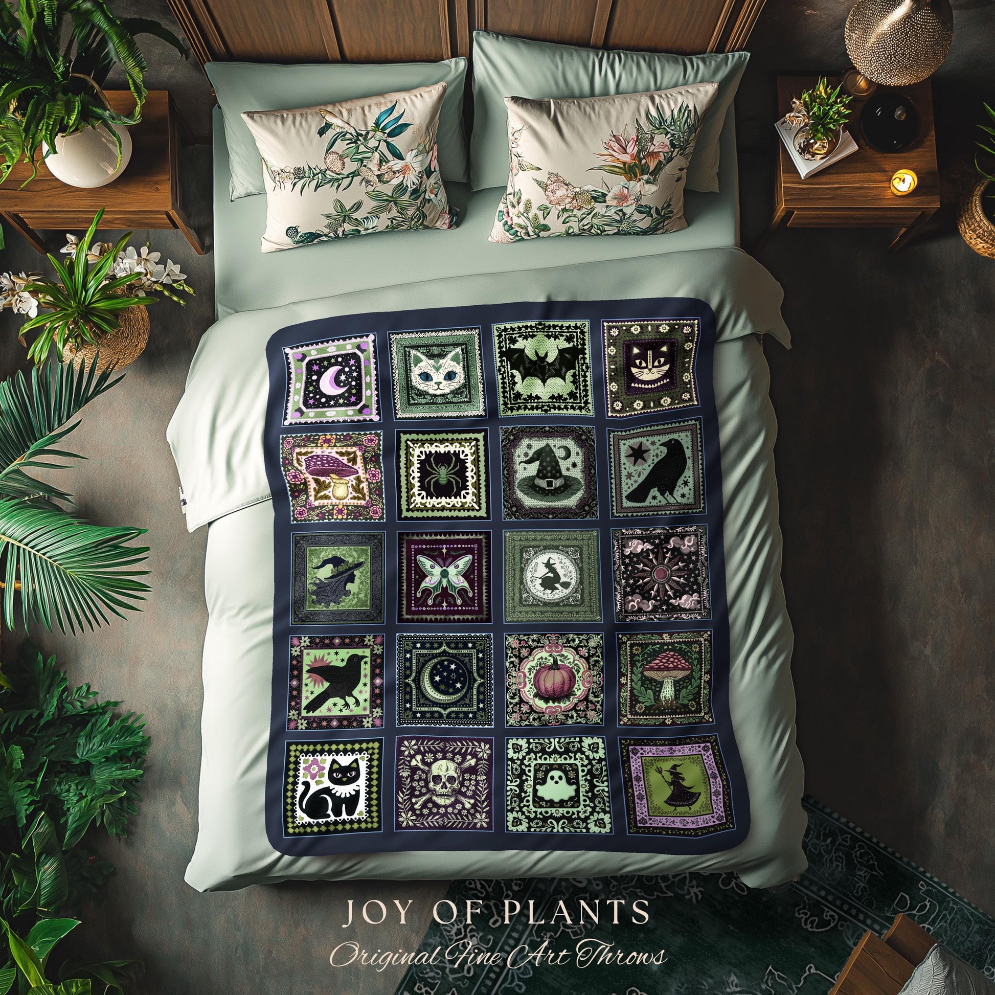 Witchy Magic Woven Cotton Throw Blanket | Rustic Halloween Bedroom Accent Gothic Spooky Decor Cozy Whimsigoth Tapestry Gift for Autumn Style