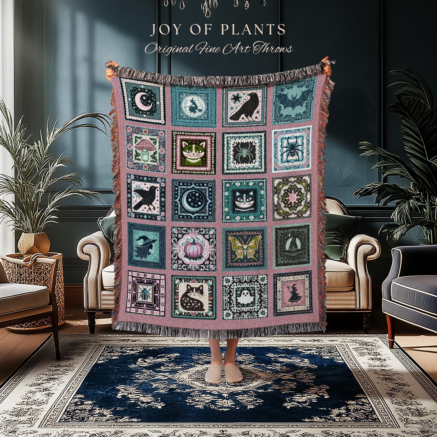 Girly Goth Cozy Pastel Throw Blanket | Pink Fairycore Gothic Bedroom Accent Light Academia Halloween Decor Cute Spooky Season Home Aesthetic