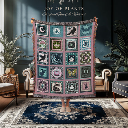 Girly Goth Cozy Pastel Throw Blanket | Pink Fairycore Gothic Bedroom Accent Light Academia Halloween Decor Cute Spooky Season Home Aesthetic