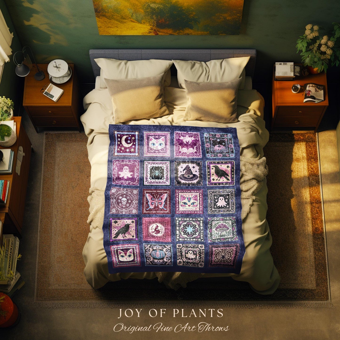 Folklore Muted Mauve Cotton Throw Blanket | Cozy Whimsigoth Halloween Tapestry Light Academia Cottagecore Bedroom Spooky Season Fairycore |